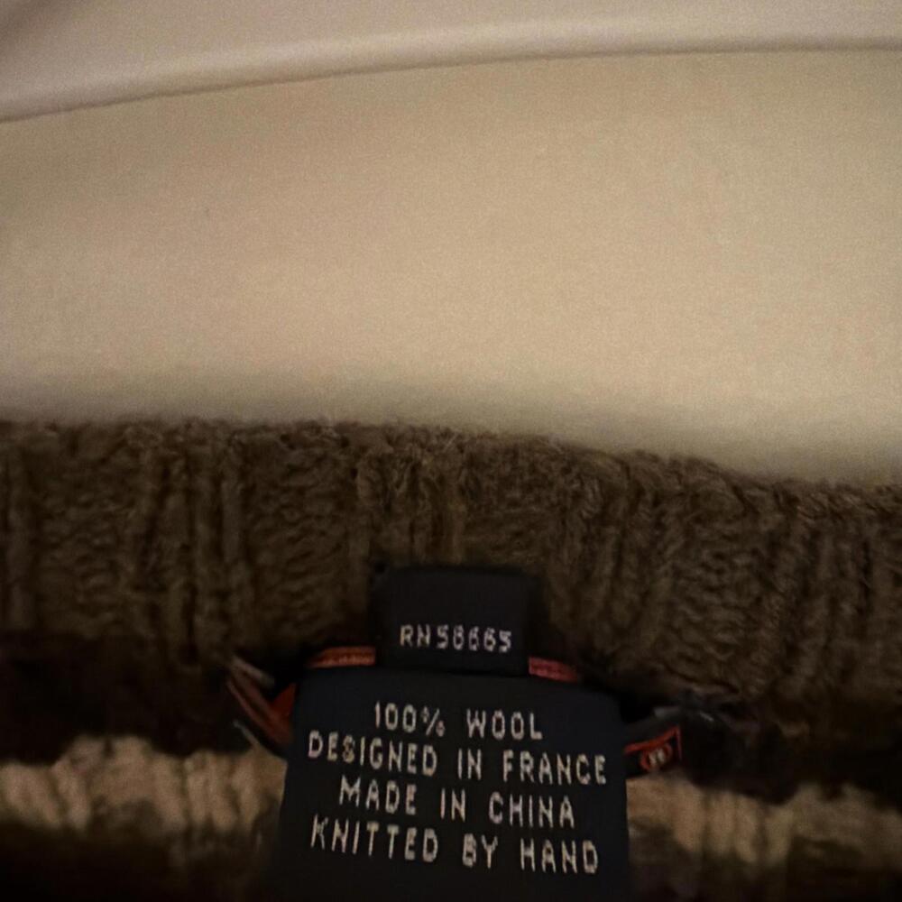 Vintage Faconnable Wool Sweater Mens Large Brown Plaid Tartan Patch Work France - Picture 7 of 8